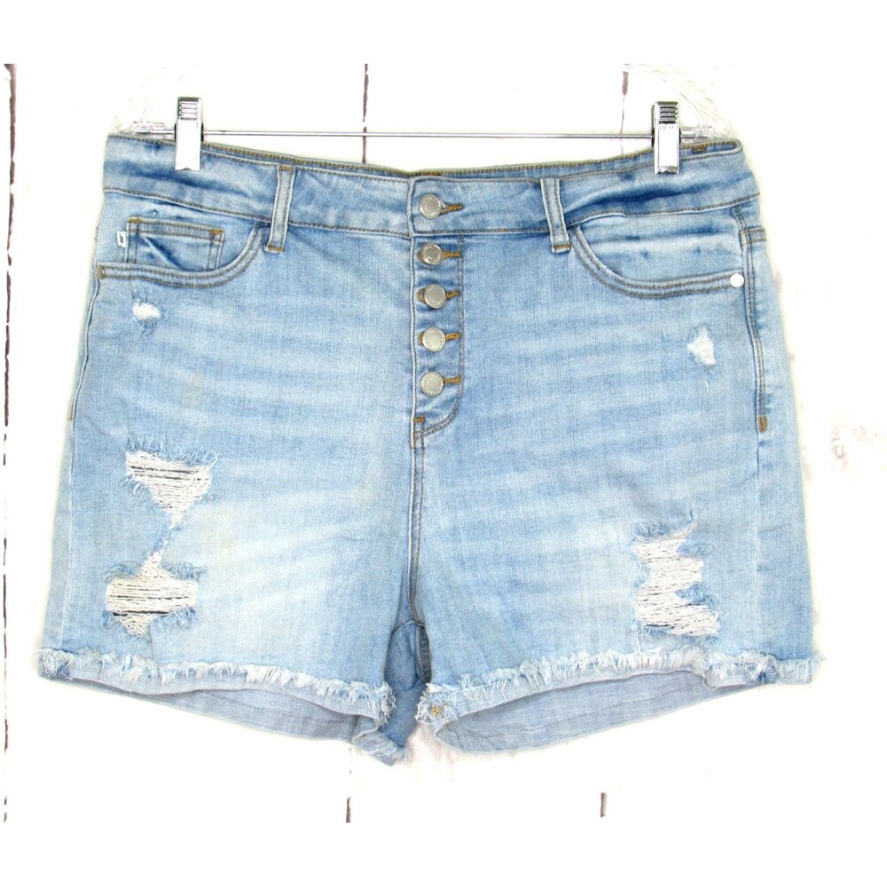 Judy Blue Denim Shorts Cuffed Distressed Button Fly Stretch High Rise Women's XL